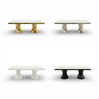 Table de banquet rectangulaire moderne en acier inoxydable doré avec plateau en verre miroir ou en MDF pour événements hôteliers