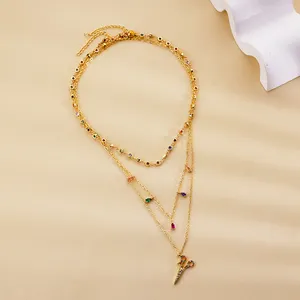 Nouveaux bijoux de mode pour femmes chaîne en cuivre plaqué or 14 carats épée pendentif à breloques croix chaîne collier ensembles