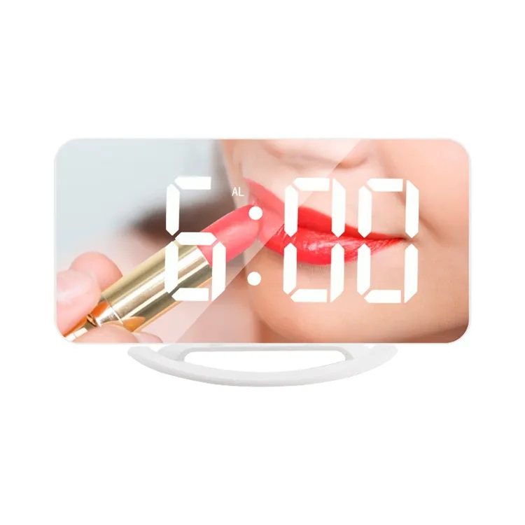 Mirror Surface Digital LED Alarm Clocks With 2 USB Port Electronic Automatic light-sensitive Plastic Clock Bedroom