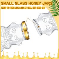Bocaux à miel en verre en forme d'ours de 4 oz avec couvercles dorés, pendentifs d'abeilles dorés supplémentaires, cuillère en plastique transparente, étiquettes en papier kraft, ficelle pour baby shower
