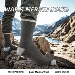 Chaussettes d'hiver personnalisées en laine mérinos, chaussettes de randonnée épaisses en tricot, chaussettes de sport rembourrées, écologiques - Product Image 2