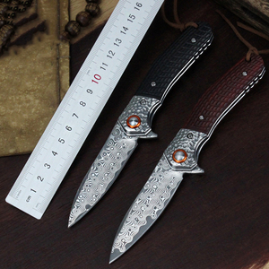 سكين صندل تكتيكي عالي الجودة أصفر قابل للطي من الدمشقي - Product Image 6