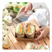 Boîte à sandwich à charcuterie en papier personnalisée avec couvercle supérieur transparent blanc brun rose carré longues boîtes de boulangerie de pain de dessert jetables