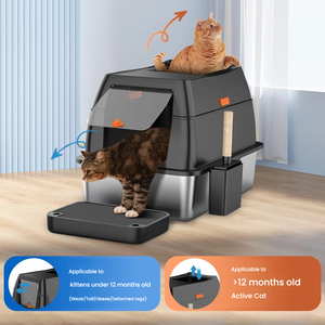 Bac à litière pour chat en acier inoxydable, fermé, <span class=keywords><strong>anti</strong></span>-évasion, <span class=keywords><strong>anti</strong></span>-odeur, <span class=keywords><strong>anti</strong></span>-trace, 60 cm XXL, 20 L, avec garde haute de 40 cm, pour intérieur - Product Image 2