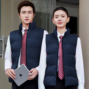 Chaleco de Algodón Cálido para Otoño e Invierno, Hecho a Medida, Color Azul Marino Sólido, Fibra de Poliéster Gruesa, para Uso en Trabajo al Aire Libre para Mujeres - Product Image 1