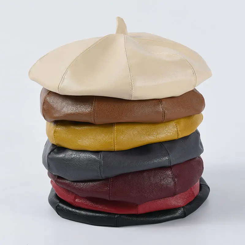 Autunno/inverno 2019 edizione Coreano delle signore di colore solido dell'unità di elaborazione berretto di cuoio studente carino octagon cappello pittore cappello della zucca