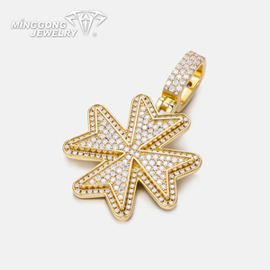 Mới tùy chỉnh S925 Bạc 9K-18K vàng rắn maltese Chéo Mặt Dây chuyền thời trang cổ điển hip-hop vvs moissanite Charms GRA chứng nhận - Product Image 4