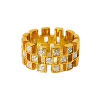 Ins Style Simple Design All-match Ring 18k Plaqué Or Acier Inoxydable Incrusté Zircon Carré Grille Anneau Étanche