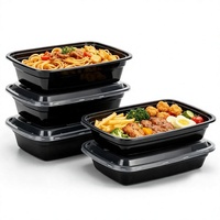 Boîte à lunch jetable haut de gamme de style américain, compatible micro-ondes, en plastique, avec couvercle, noire, pour emballage de restauration rapide, Bol d'emballage pour la restauration rapide, version continentale