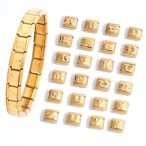 Accesorios de Moda para Pulseras: Dijes de Letras Convexas de Acero Inoxidable Bañado en Oro, para Pulseras de Charms Italianos DIY - Product Image 1