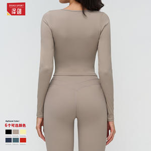 Haut de yoga pour femme Disko Sport, manches longues, col en V, coupe courte, extensible, vêtements de fitness, ajustement serré, t-shirt de sport d'extérieur - Product Image 2