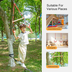 Ropecube Kids <span class=keywords><strong>Trapeze</strong></span> Swing avec barre en <span class=keywords><strong>bois</strong></span> et anneaux de gymnastique Cordes réglables Aire de jeux intérieure et extérieure Ensemble de fitness suspendu - Product Image 4