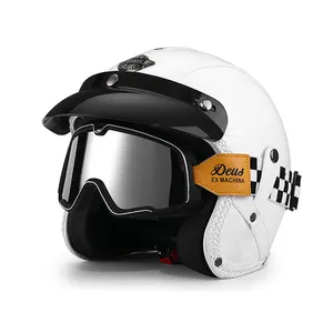 빈티지 화이트 3C 인증 사이클링 헬멧 오픈 페이스 3/4 스톡 패션 독일 스타일 오토바이 헬멧
