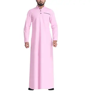 Offre Spéciale polyester col montant couleur unie à manches longues longue robe épaule islamique vêtements pour hommes