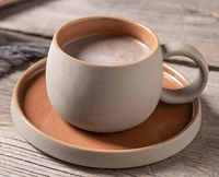 Tasse à café latte classique en porcelaine mate faite à la main, écologique, 250 ml (10 oz), avec soucoupe