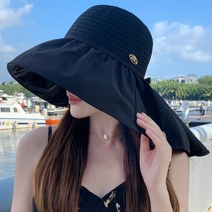 Nouveau noir en plastique femmes seau chapeau grand bord creux mode loisirs de plein air plage soleil chapeau coupe-vent <span class=keywords><strong>Cape</strong></span> fait visage Look - Product Image 3