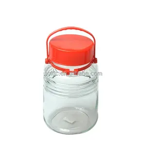 Populer Portabel Botol Penyimpanan Kaca 3,6 L dengan Pegangan Tutup Tong Anggur Plum untuk Menyimpan Di Rumah