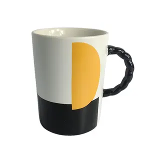 个性化抽象艺术陶瓷白色咖啡杯，500毫升高品质家庭办公咖啡杯