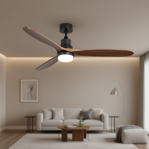 Ventilateur de plafond LED 60 pouces, 3 pales en bois massif, moteur réversible, télécommande, design moderne pour salon, montage encastré - Product Image 2