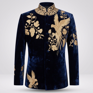 Stunning Embroidery on Stylish Navy Velvet Sherwani ,<b>pant</b> Dress Men's Suits & Blazer>Men's Suits - Product Image 4