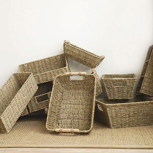 Seegras Stroh gewebte Weidenkorb mit Holzgriff Wasser Hyazinthe Handwerk für Brot oder Obst für Küche oder Wohnzimmer - Product Image 3