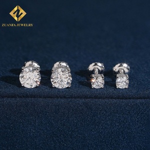 Pendientes Minimalistas con Diamantes Cultivados en Laboratorio, Corte Brillante Redondo, Certificados por NGTC, Plata de Ley 925, Cierre de Rosca, para Mujer - Product Image 3