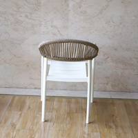 Fauteuil de jardin d'extérieur en corde tressée, chaise de patio empilable avec dossier et accoudoirs tissés, structure en plastique pour balcon, bord de piscine, terrasse