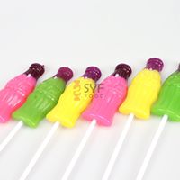 Sucettes dures en forme de bouteille de cola de haute qualité OEM, prix de gros bas, sucettes aux fruits variés, sucrées