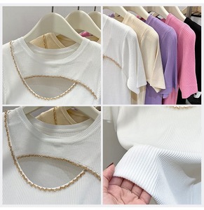 Nuove T-shirt da Donna alla Moda 2025, Economiche, con Collo Tondo, <span class=keywords><strong>Sexy</strong></span>, Traforate, Maniche Corte, Aderenti, <span class=keywords><strong>Top</strong></span> Base per Signore - Product Image 2
