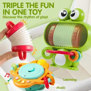 2024 Infant Baby High Chair Toy Frog Interactive Baby Sensory Toys Montessori Educational Toys With Suction Cup And Music