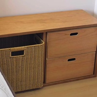 Table de chevet moderne et simple en bois avec panier tressé, grand meuble de rangement, mobilier de chambre écologique OEM ODM