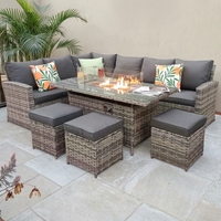 Ensemble de canapé modulaire d'extérieur avec coussins et table basse, mobilier de jardin moderne en rotin PE