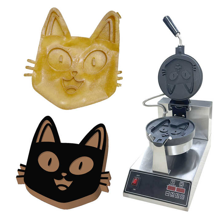 3D猫型ワッフルメーカー 商業用パンニープレス機 素材：ステンレススチール