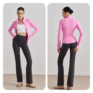 Giacca da corsa per Yoga aderente con cerniera da <span class=keywords><strong>donna</strong></span> in stile <span class=keywords><strong>Brand</strong></span> giacca sportiva con Logo personalizzato - Product Image 3