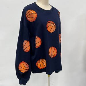 OEM Customized <strong>Sparkly</strong> Sequin Embroidery Basketball Long Sleeve Casual Crew Neck Pullover Tops Oversized Sweatshirt for <strong>Women</strong> - Product Image 3