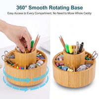 Organisateur de bureau rotatif à 360° en bambou naturel personnalisé à double niveau, porte-stylos rotatif, support de rangement de bureau, pot à crayons pour l'école