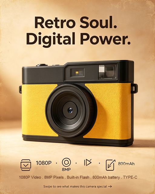 ODM&OEM Retro Screenless Digital Camera 8MP Sensor LED Flash Customizable Screenless Camera Built-in Battery 3 Filters for Shoot