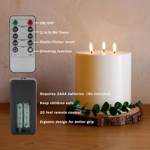 Extra Large Ivory Flicker Flameless Paraffin Wax 3D Real Flame LED Remote Control Handmade Pillar Candles Home Decoration - Product Image 3