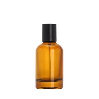 Vente en gros de flacons de parfum en verre ambré cylindriques de 30 ml, vides, avec vaporisateur à pompe et couvercle noir, emballage en boîte