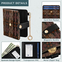 Dompet Perjalanan Wanita Kulit PU Kompak dengan Kantong Koin Rfid Zipper Kecil, Desain Quilt Hawaii Kustom, Tempat Kartu Kredit dan Uang Tunai