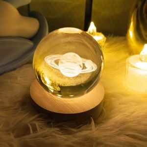 Bola de cristal luz nocturna Sistema Solar galaxia Saturno Base de madera maciza creativo 3D grabado láser en el interior - Product Image 6