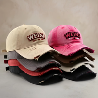 Op maat geborduurde logo gestreepte luxe etnische 6-delige sport pet van gewassen vintage distressed katoen voor dames en heren