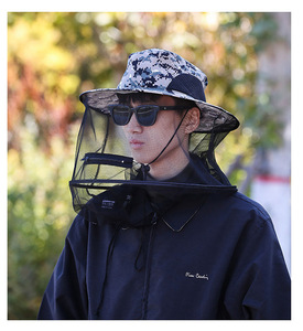 Visière à large bord pare-soleil chasse abeille gardant maille chapeau insectes moustique prévention cou tête couverture Camouflage hommes casquette de pêche - Product Image 3
