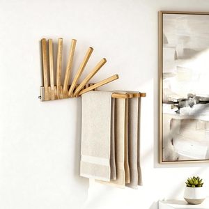 Porte-manteau mural pliable en bois de hêtre, moderne et portable pour salon, 42,5x43cm, gain de place - Product Image 3
