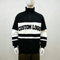Sweatshirt Pria Warna Blok Kerah Berdiri dengan Bordir Chenille Custom, Pullover Bergaris Streetwear
