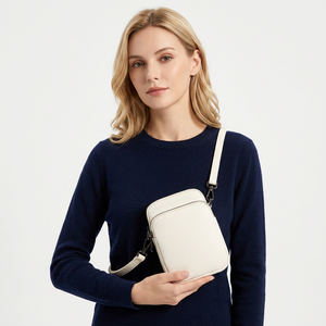 Sac bandoulière unisexe en cuir PU crème, imperméable, tendance, avec fermeture éclair, pour les voyages quotidiens - Product Image 5