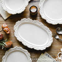 Französisches Barock-Vintage Keramik-Tellerset Mikrowellengeeignet Unterglasur Luxus-Geschirr für Restaurant Catering Zuhause