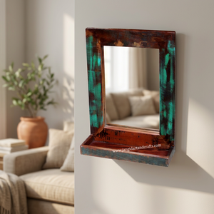 Miroir mural vintage rustique en bois récupéré avec étagère, décoration murale pour salon, chambre, entrée, salle de bain - Product Image 6