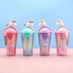 New <b>Unicorn</b> Eco-Friendly PP Plastic Unisex Drinking <b>Bottle</b> Cute Cartoon Handy Cup Direct Drinking Straw Boiling <b>Water</b> Safe - Product Image 1