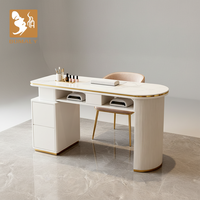 Mesa de Manicura Individual de Lujo con Superficie de Mármol y Puerto USB, Tamaño y Color Personalizables, Estación de Trabajo Exclusiva para Salón de Uñas